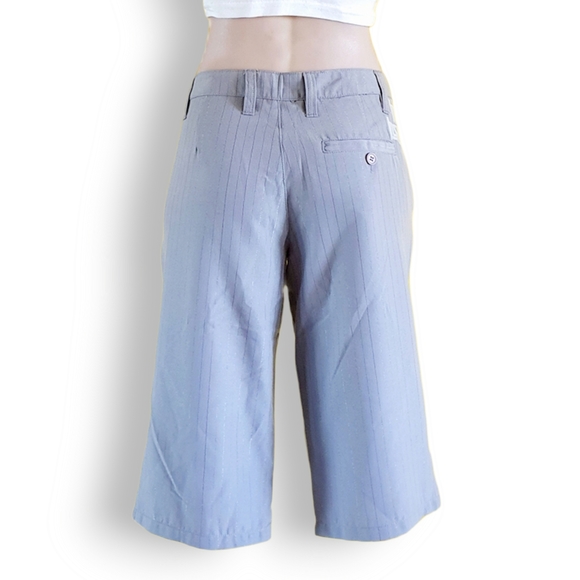 Y2k Insight grey pin-stripe knee-length shorts. White logo print fits AU 10-12 - Picture 4 of 7